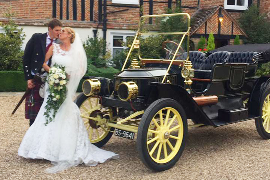 vintage steam wedding car